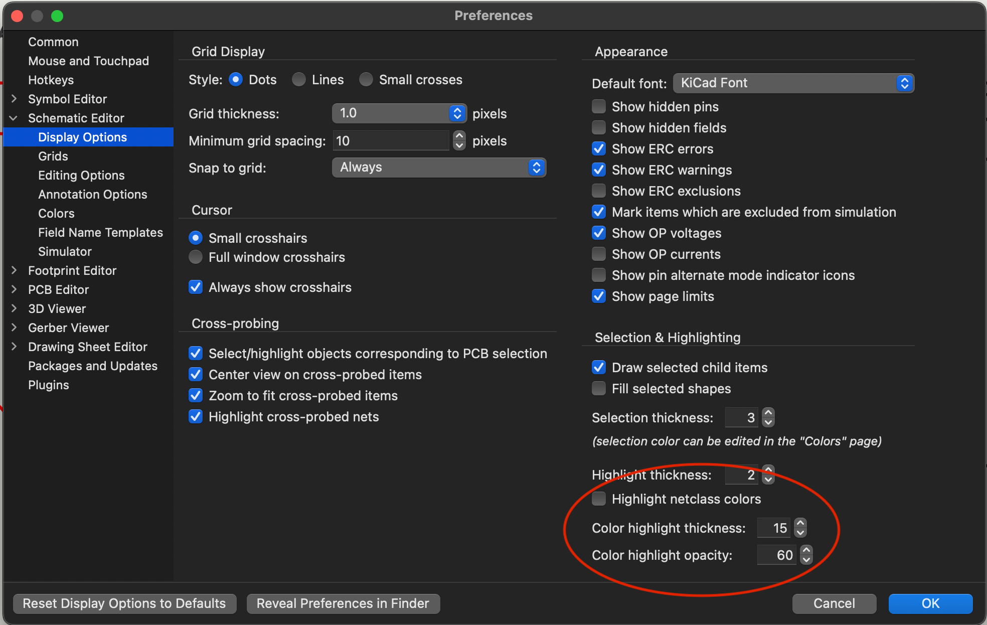 sch highlight netclass color config